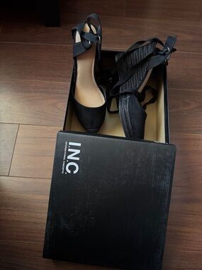 INC International Concepts Black Espadrille Ankle-Tie Wedges